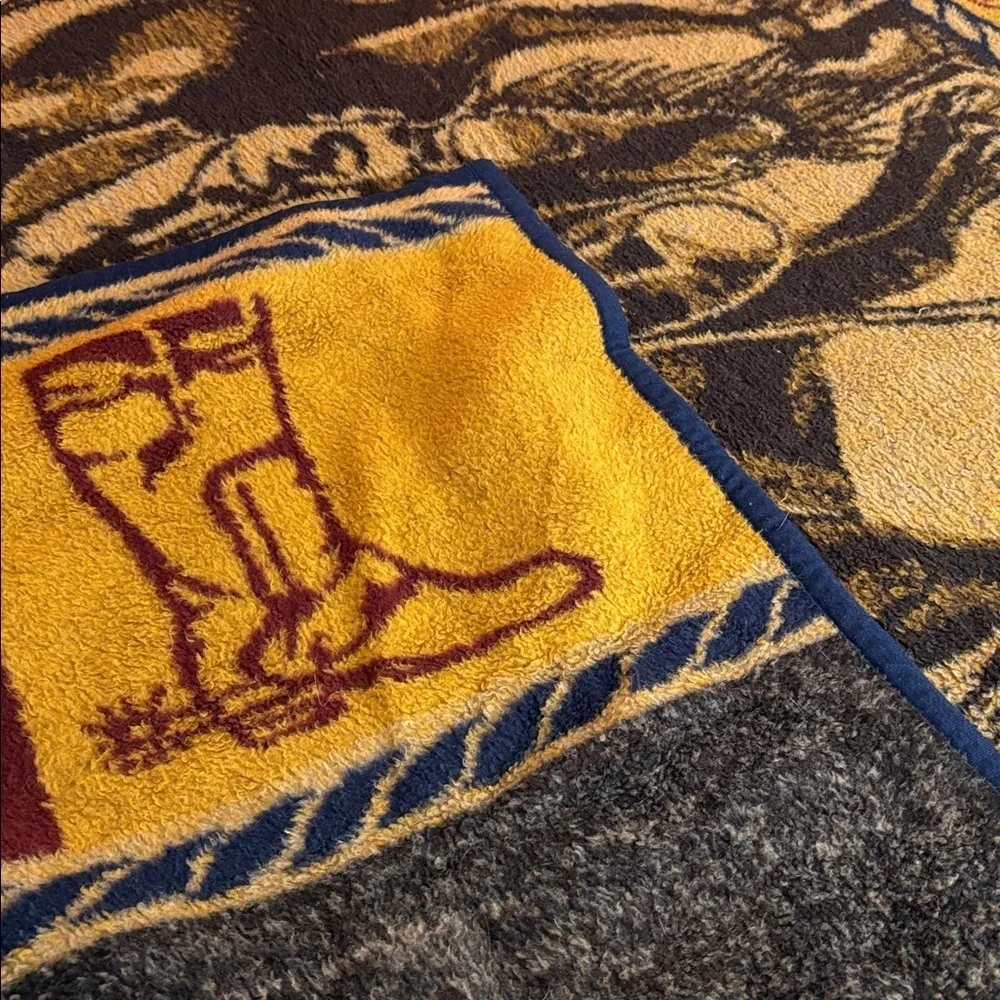 Cowboy Western Marlboro Man Cow & Horse Vintage 70s Wall Hanging Blanket Throw